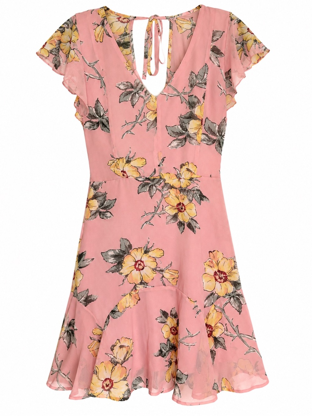 ROW A Dress Women's Floral Open Back V-Neck Flare Dusty Rose Tropical Summer Sm